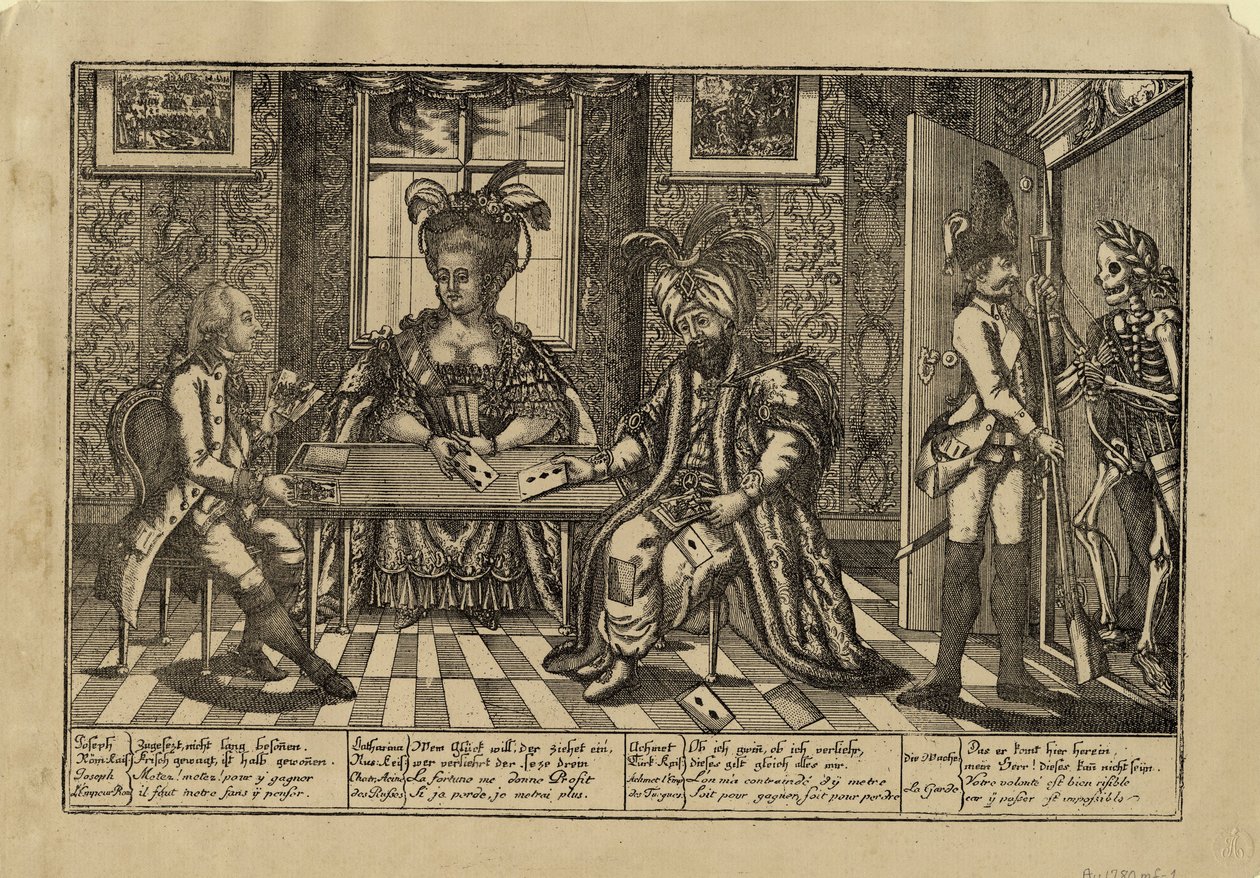 Joseph II, Katarina den store og sultan Abdul Hamid I spillekort, ca. 1780 av Unbekannt
