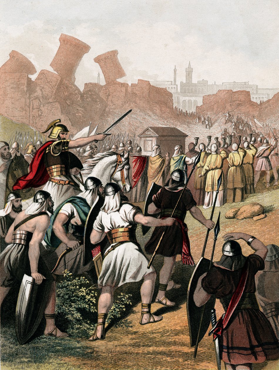 Joshua maner til hæren sin utenfor Jerikos murer, ca 1860 av Unbekannt