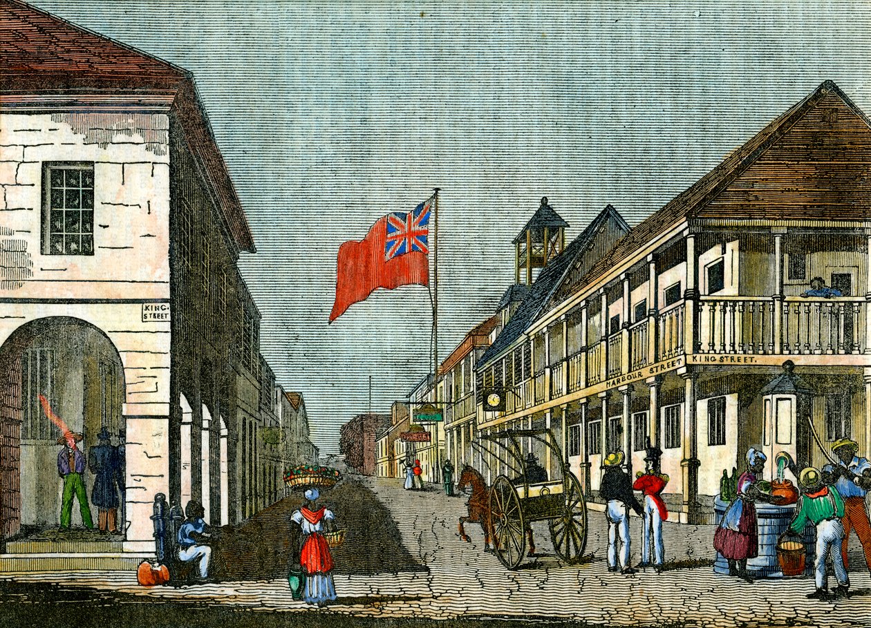 Krysset mellom Harbour Street og King Street, Kingston, Jamaica, c1835 av Unbekannt
