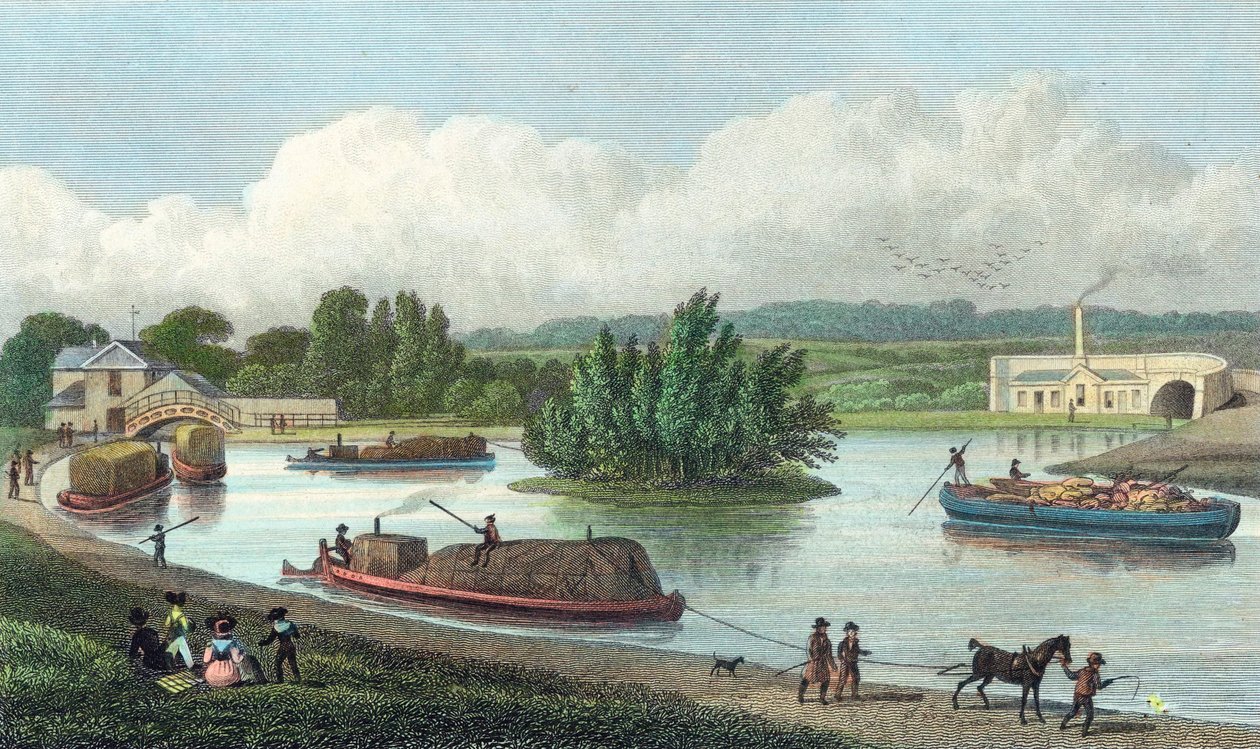 Junction of Regents Canal ved Paddington Basin, London, 1828 av Unbekannt