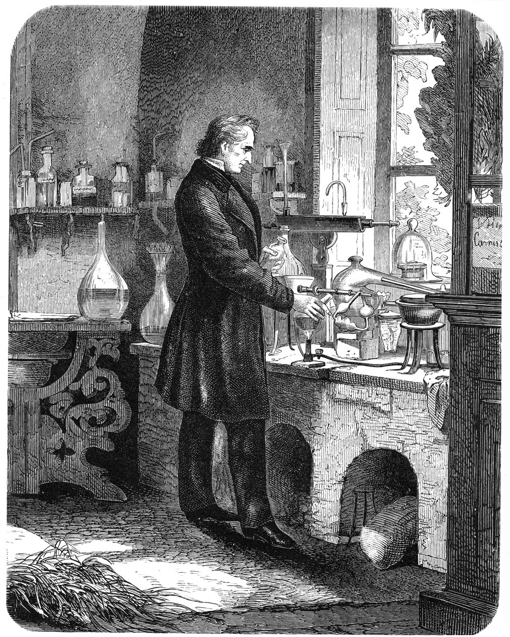 Justus von Liebig, tysk kjemiker, på jobb i laboratoriet sitt, midten av 1800-tallet c1885 av Unbekannt