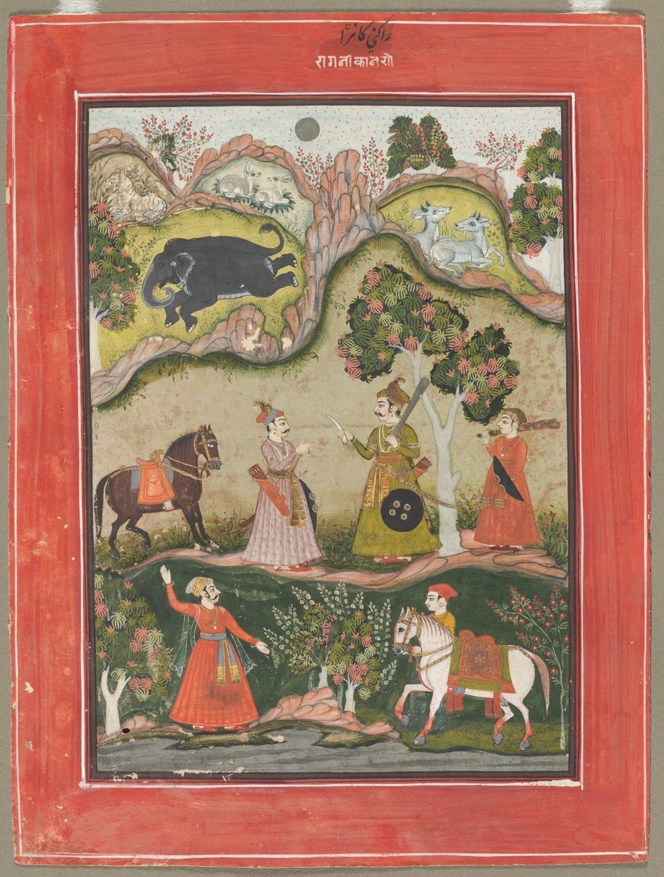 Kanhara Ragini: Inspirasjonssang til Krishna for Killing the Elephant Demon..., ca. 1760. av Unbekannt