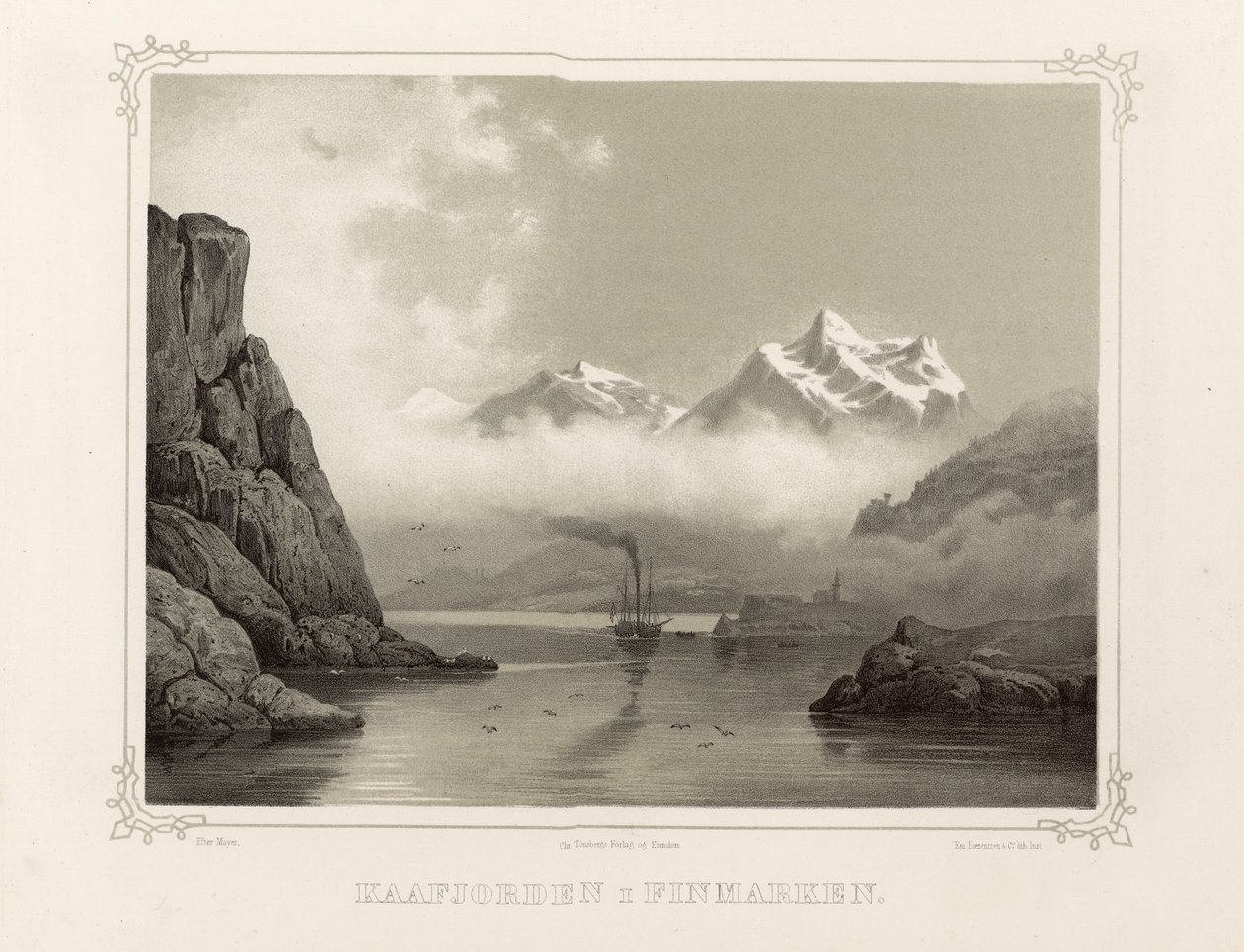 Kåfjord i Finmark. Illustrasjon hentet fra boken Norge representert ved tegninger av Asbjørnsen, P.Chr. Utgitt av Chr. Tønsberg (Norge 1848) av Unbekannt