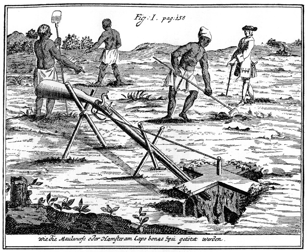 Khoikhois som fanger føflekker, Sør-Afrika, 1700-tallet 1931 av Unbekannt