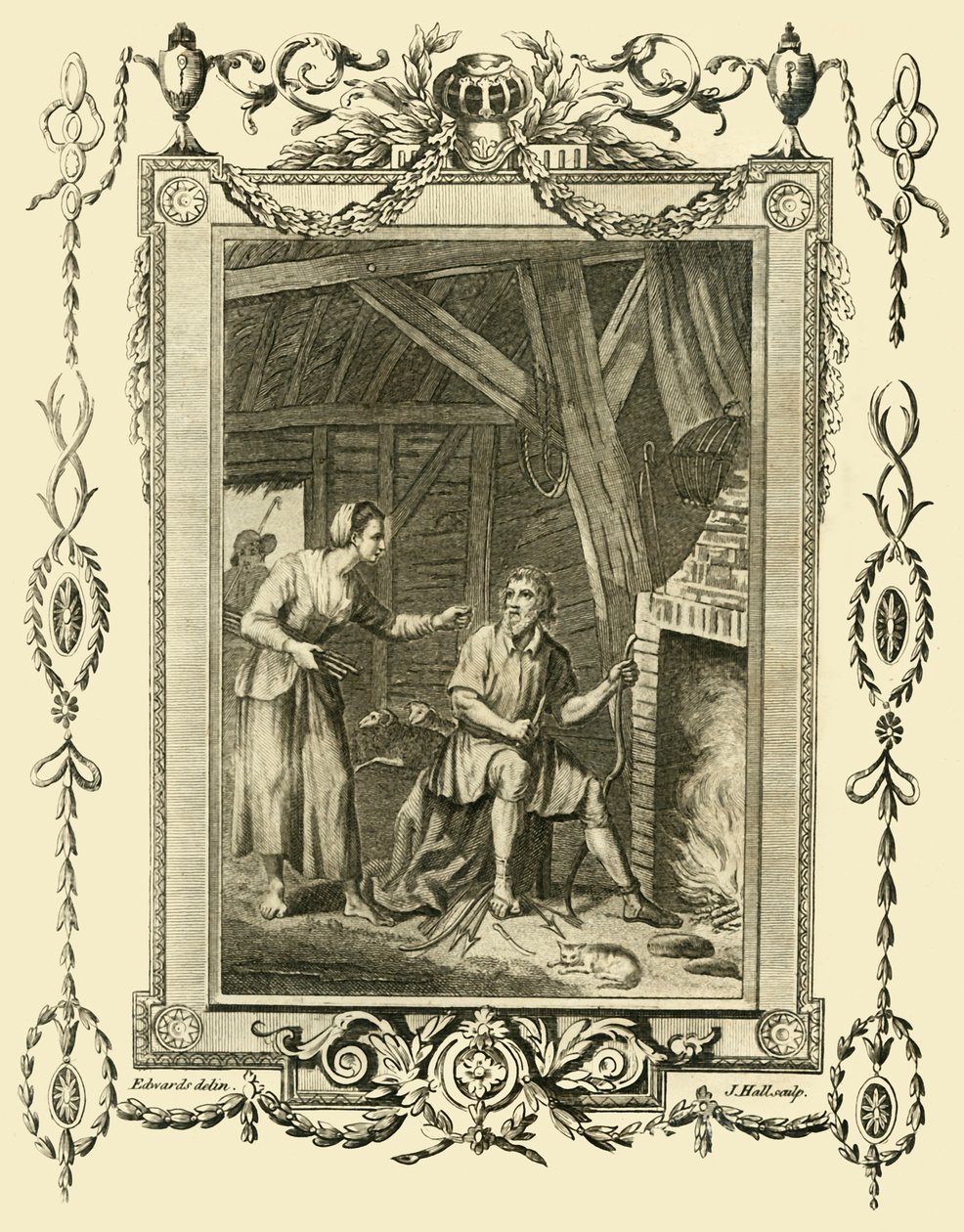 Kong Alfred i forkledning irettesatt av Neat Herds Wife for å ha latt kakene brenne, c878, 1783. av Unbekannt