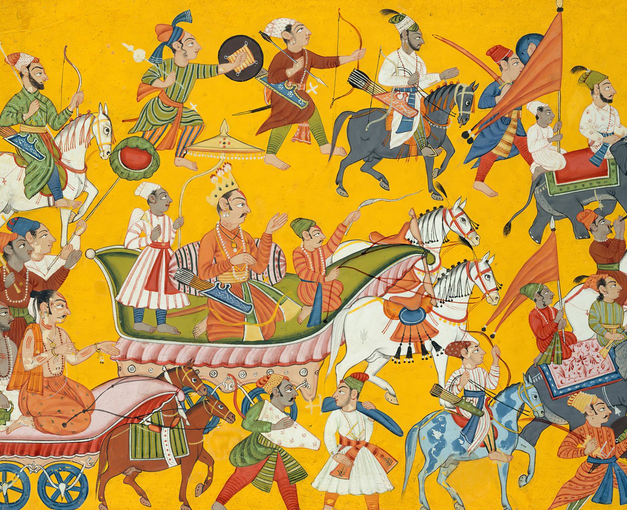 Kong Dasaratha og hans følge fortsetter til Ramas bryllup: Folio fra Shangri..., ca. 1690-1710. av Unbekannt