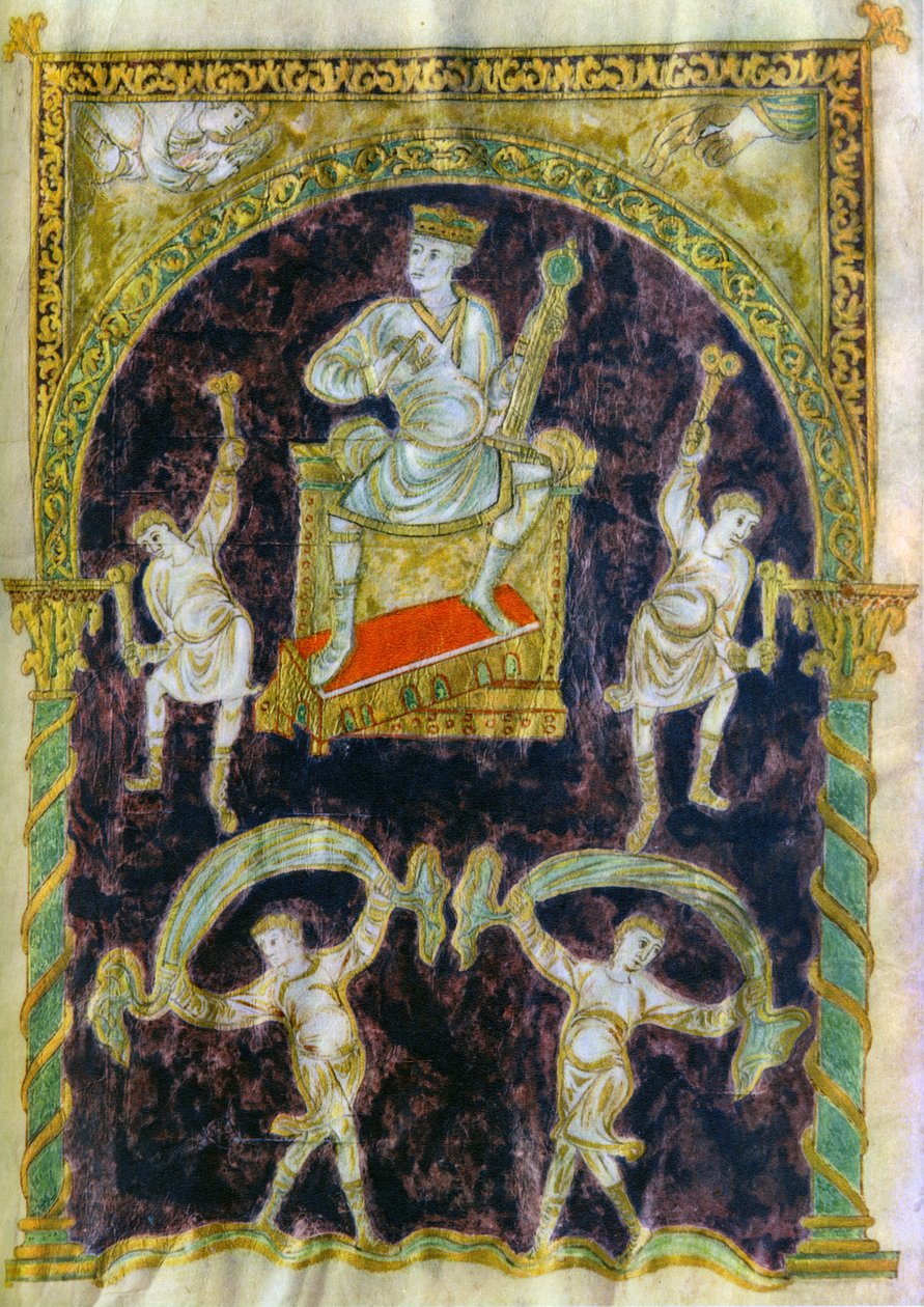 Kong David tronet, dansere, slutten av 900-tallet 890-900, Abbey of St Gall av Unbekannt