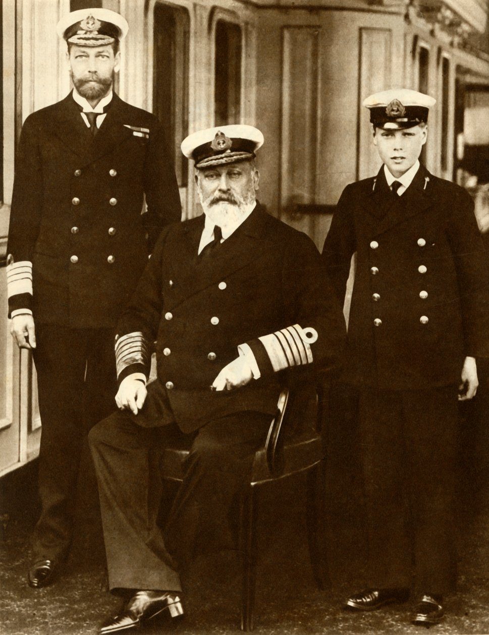 Kong Edward VII med sønnen George, Prince of Wales, og barnebarnet Prince Edward, 1910, 1935. av Unbekannt