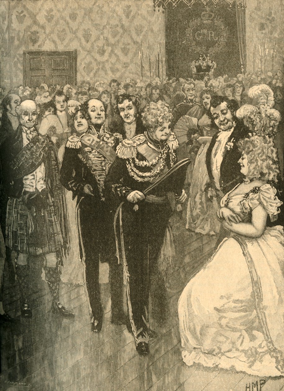 Kong George IV holder en levee i Holyrood Palace, Edinburgh, 1822 c1890. av Unbekannt