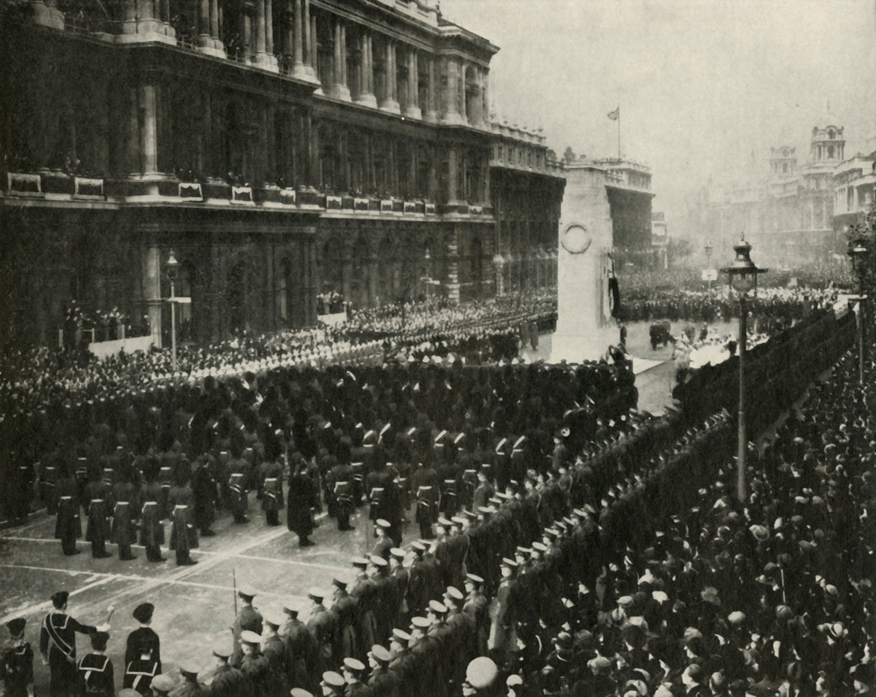 Kong George VI deltar på våpenvåpendagens seremoni ved Cenotaph, Whitehall, 11. november 1936, 1937. av Unbekannt