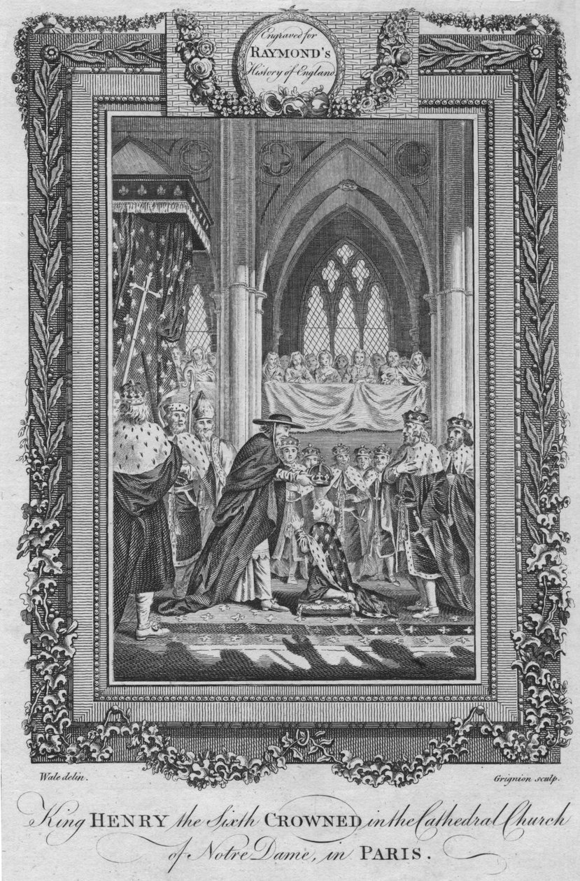 Kong Henry den sjette kronet i katedralkirken Notre Dame, i Paris, c1787 av Unbekannt