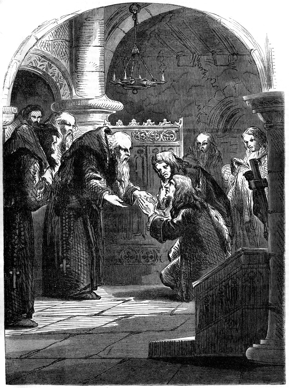 Kong James II av England 1633-1701 ved La Trappe Abbey, Orne, Frankrike, 1600-tallet 1800-tallet av Unbekannt