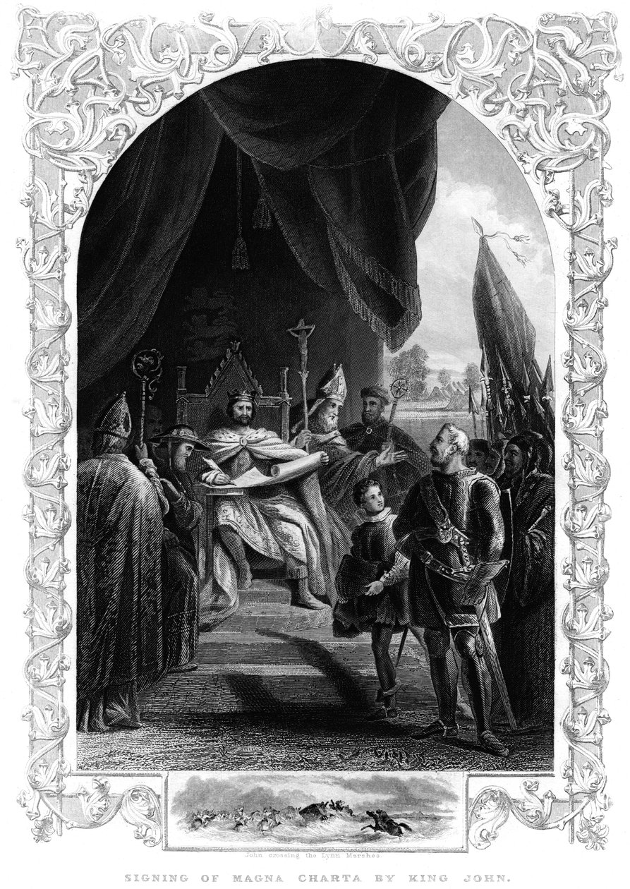 Kong John 1167-1216 signerte Magna Carta på Runnymede, 1215 av Unbekannt