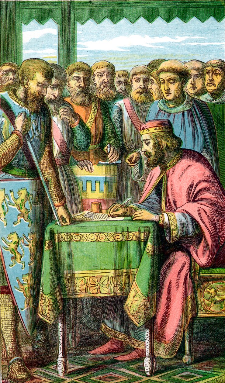 Kong John signerer Magna Carta i Runnymede, Surrey, 15. juni 1215 c1860 av Unbekannt