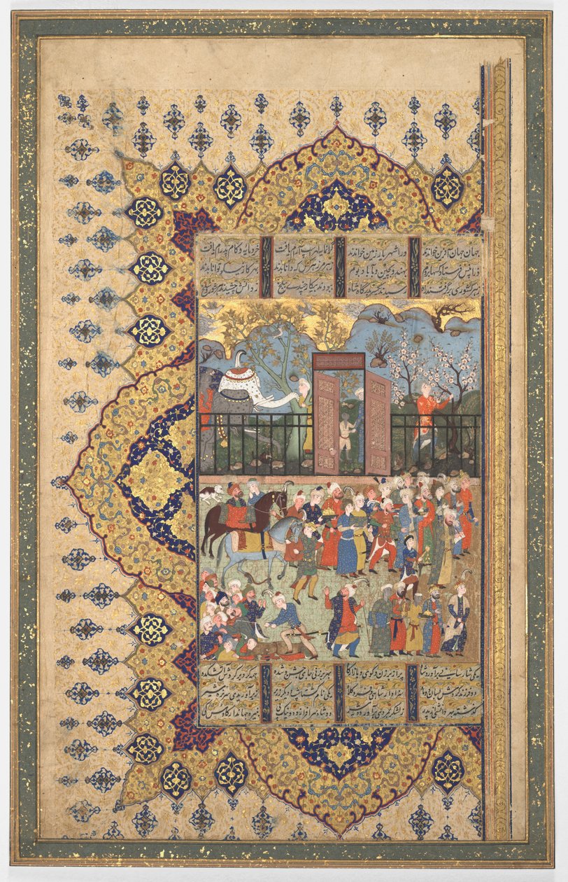 King Luhrasp Ascends the Throne: A Processon Arrives at Court Recto..., ca. 1560-80-tallet. av Unbekannt