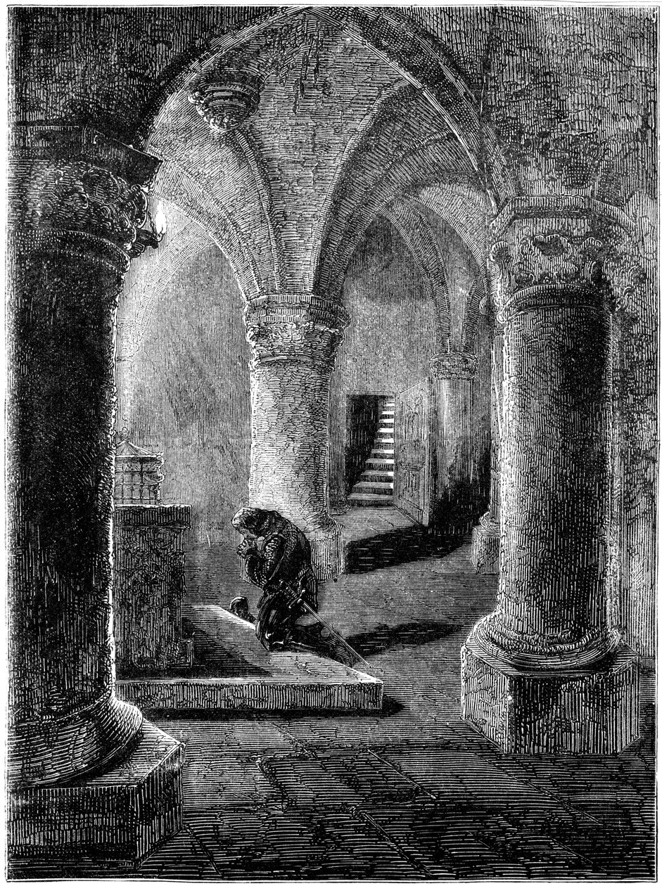 Kong Richard I 1157-1199 knelende foran helligdommen St. Januarius av Unbekannt