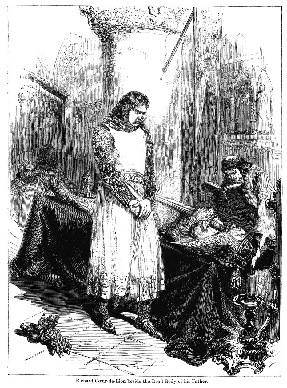 Kong Richard I ved siden av den døde kroppen til sin far, kong Henry II, 1189 av Unbekannt