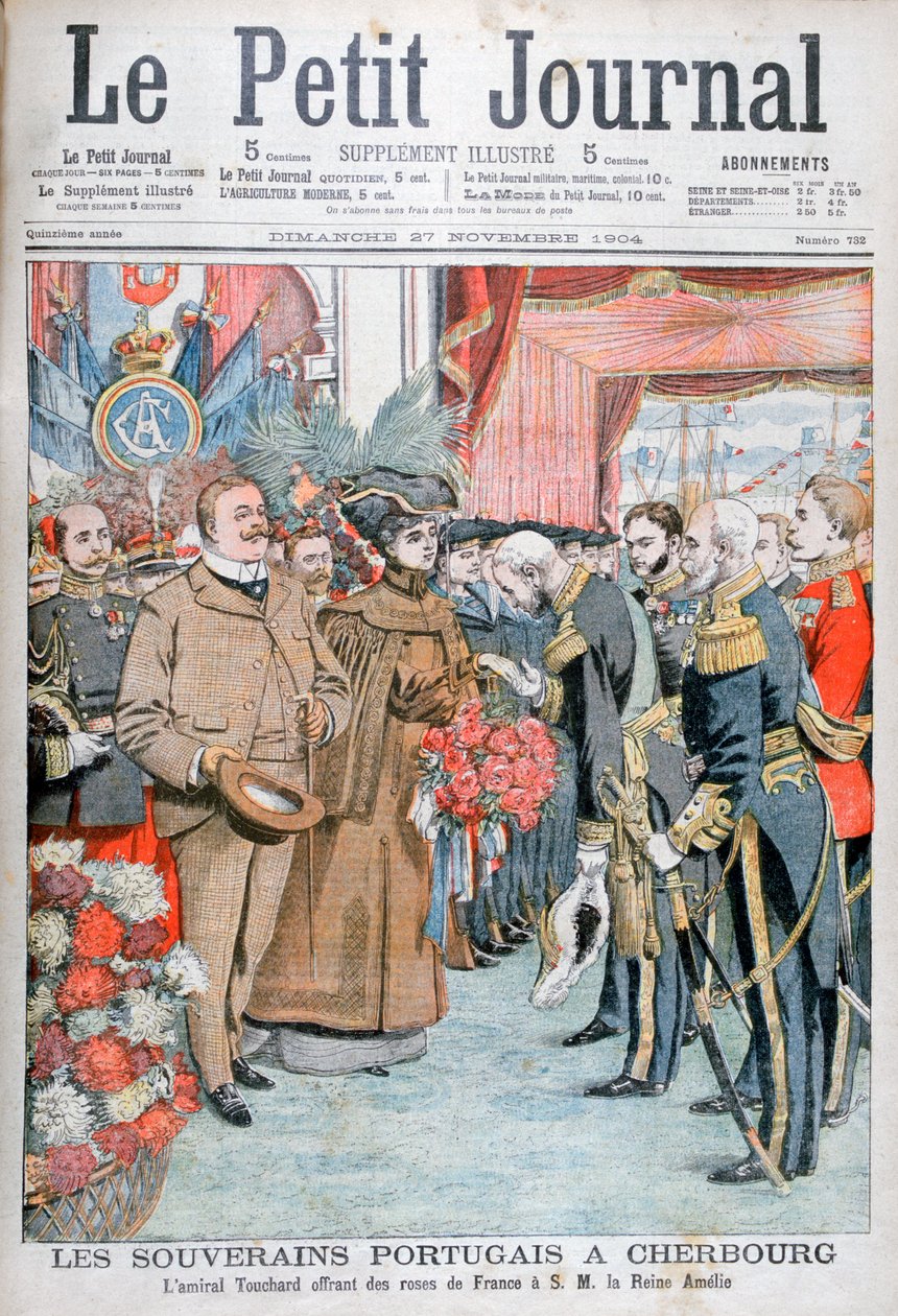 Konge og dronning av Portugal, overrakt blomster av Admiral Touchard, 1904 av Unbekannt