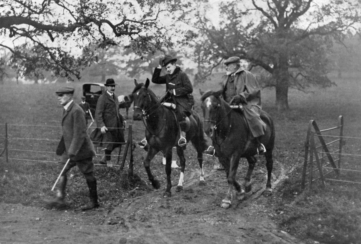 Kongene Edward VII av Storbritannia og Manuel II av Portugal på jakt, 1909 av Unbekannt