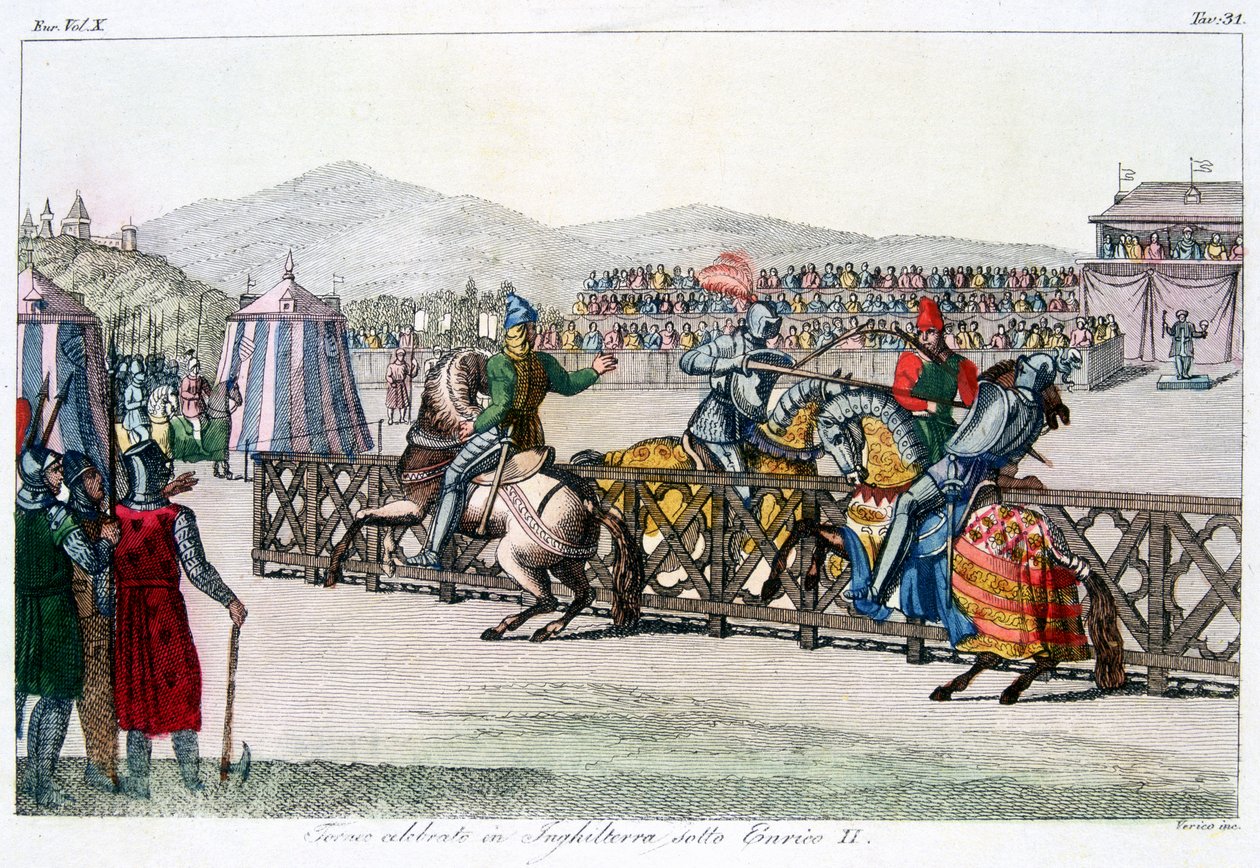 Knights dysting at a turnering, 1100-tallet, c1815 av Unbekannt