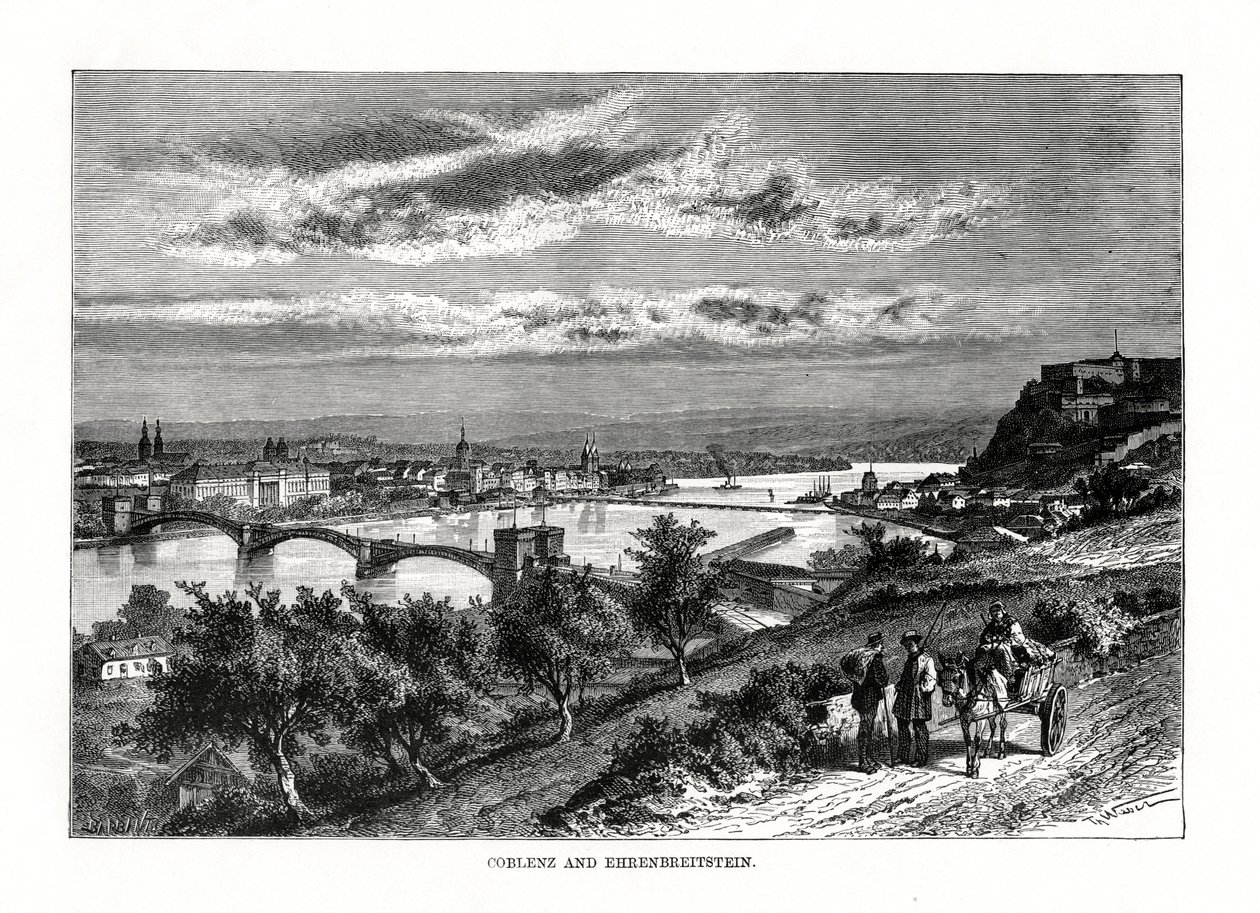 Koblenz og Ehrenbreitstein festning, Tyskland, 1879 av Unbekannt