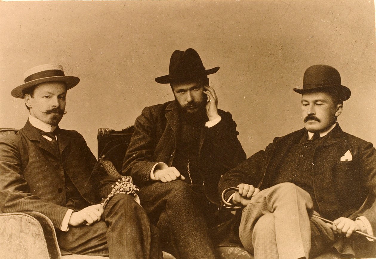 Konstantin Balmont, Sergei Poliakov og Modest Durnov, russiske poeter, 1904 av Unbekannt