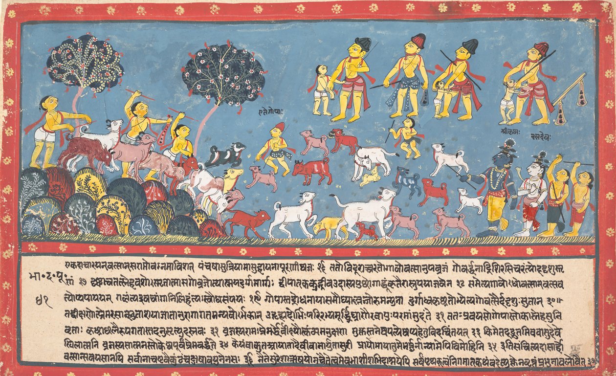 Krishna, Balarama og cowherders... fra en spredt Bhagavata Purana..., 1800-1825. av Unbekannt