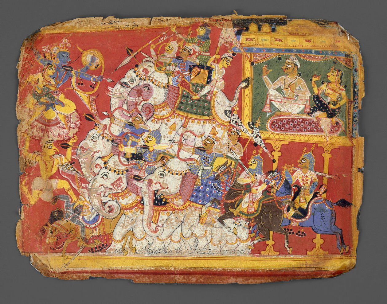 Krishna kjemper mot hærene til demonen Naraka: Side fra et Bhagavata Purana-manuskript, ca. 1540. av Unbekannt