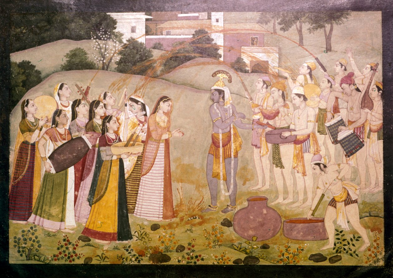 Krishna feirer vårfestivalen i Holi, c1770-1780 av Unbekannt