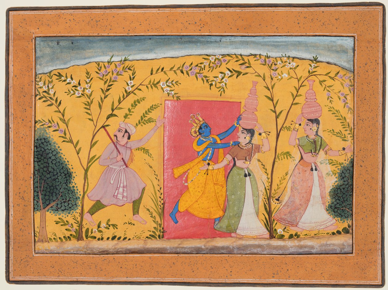 Krishna krever en toll fra melkepikene, fra en Bhagavata Purana, ca. 1600. av Unbekannt