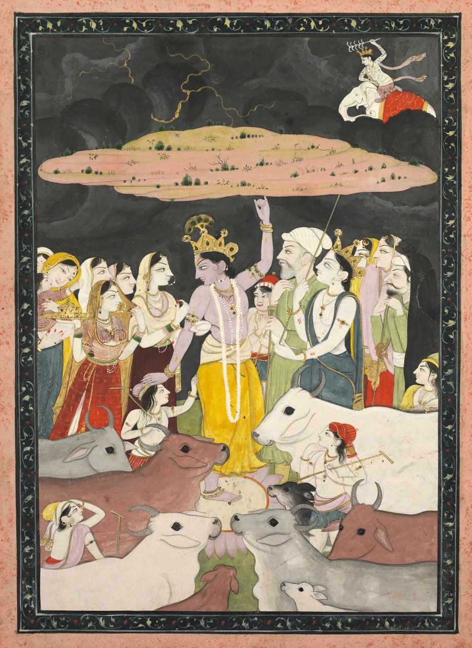 Krishna Lifting Mt. Govardhana, ca. 1780-1790. av Unbekannt