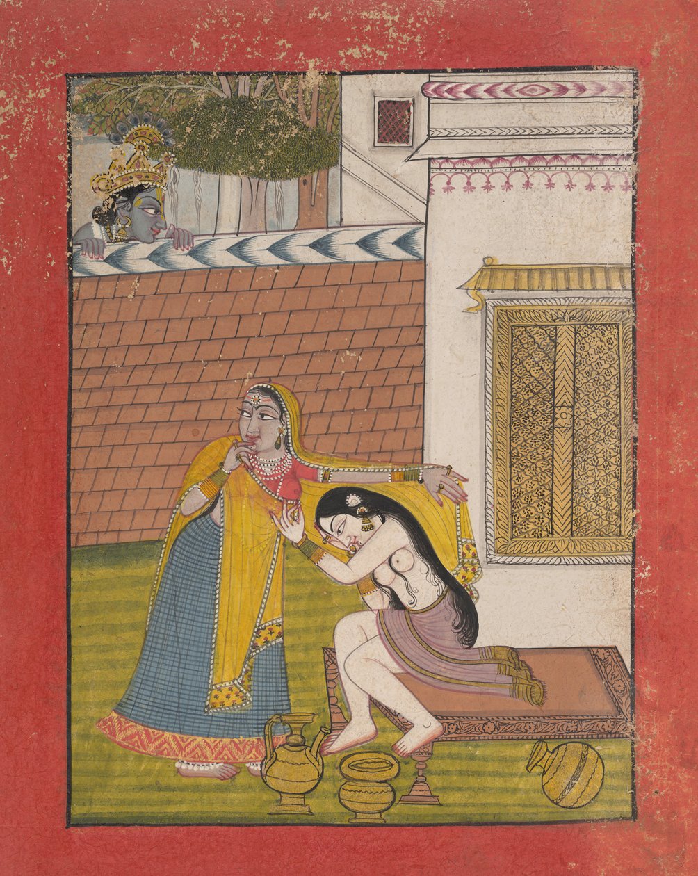 Krishna spionerer på Radha, ca. 1780-90. av Unbekannt