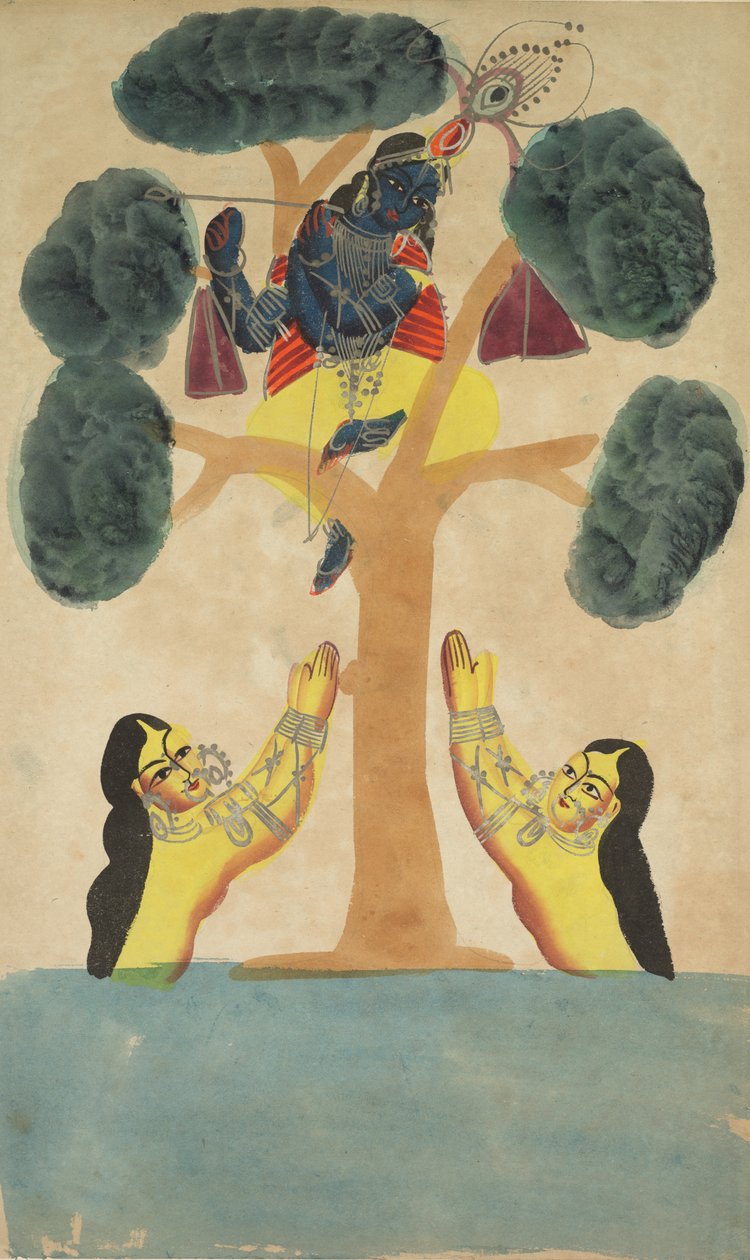 Krishna stjeler klærne til Cowgirls Gopis, 1800-tallet. av Unbekannt