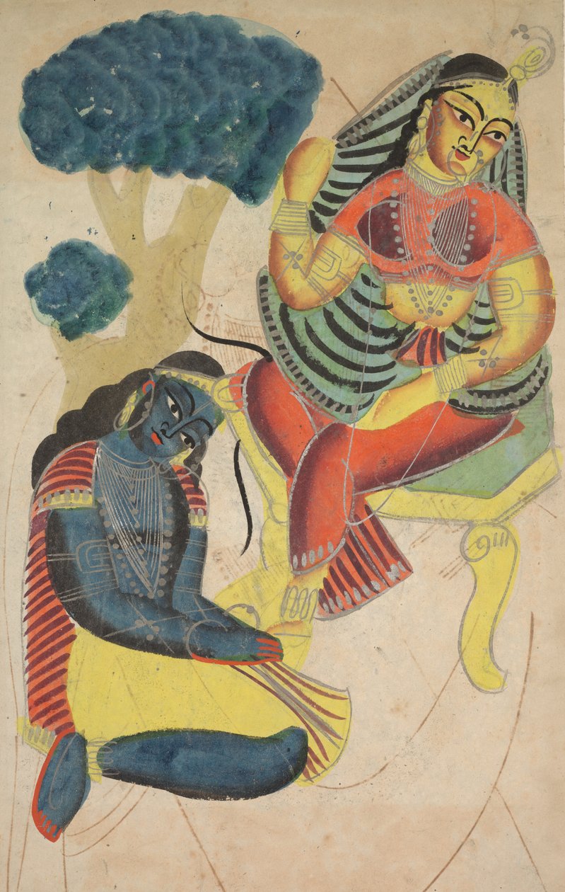 Krishna stryker Radhas føtter, 1800-tallet. av Unbekannt