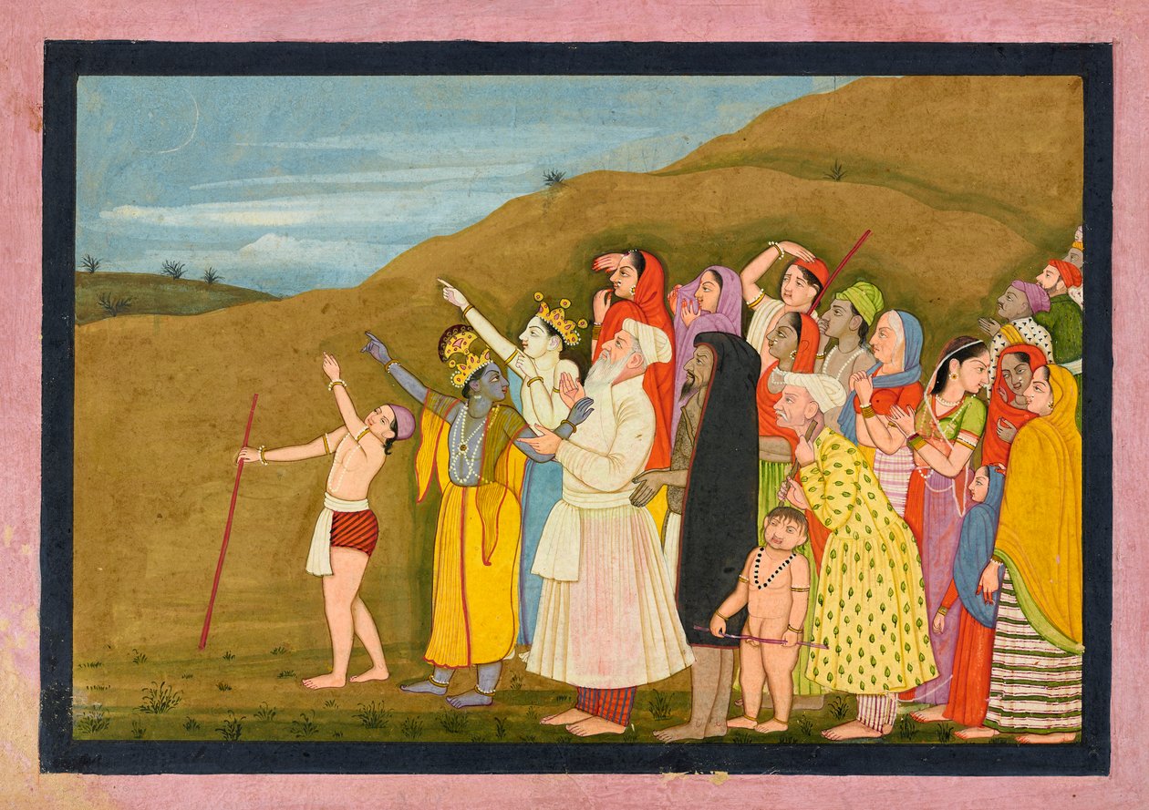 Krishna og familien hans beundrer en solformørkelse, kanskje en side fra KangraModi..., 1775-1780. av Unbekannt