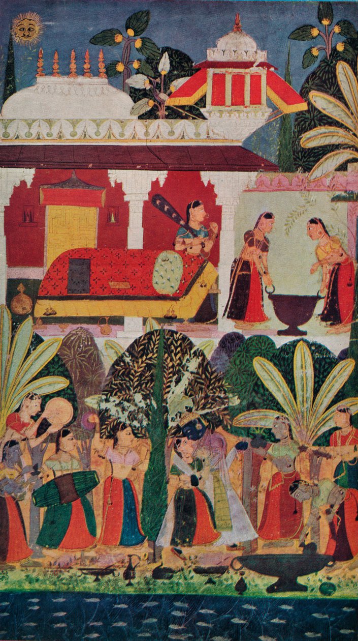 Krishna and the Gopes gopis på vårfestivalen, 1600-tallet, 1929 av Unbekannt