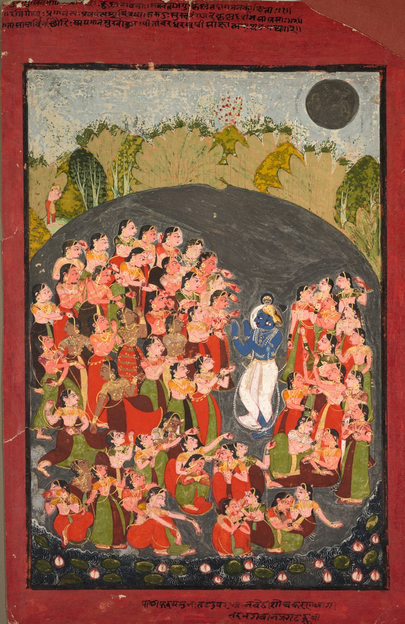 Krishna og Gopis samles for Rasamandala, ca. 1720-1730. av Unbekannt