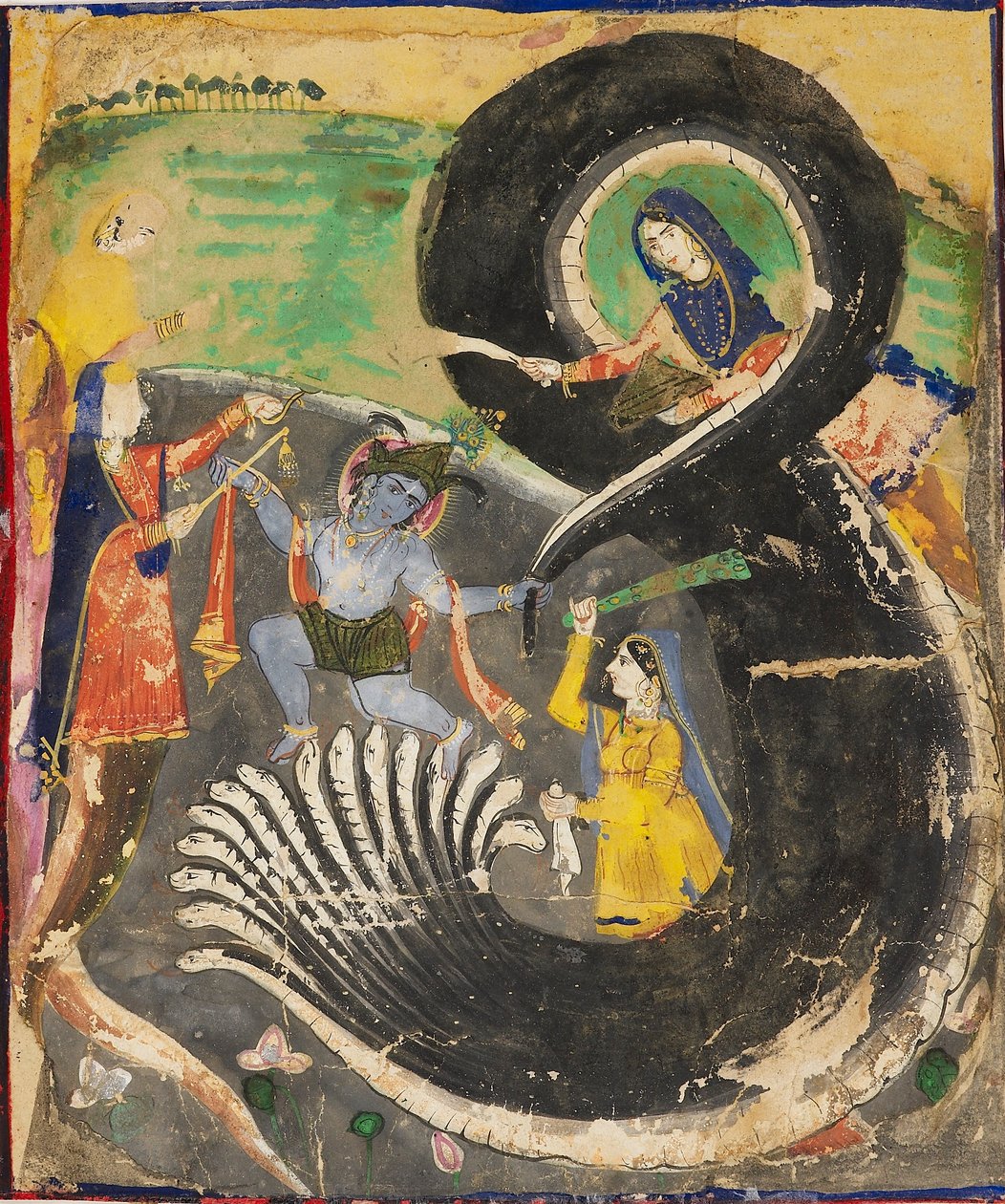 Krishna and the naga Kaliya, 1800-tallet av Unbekannt