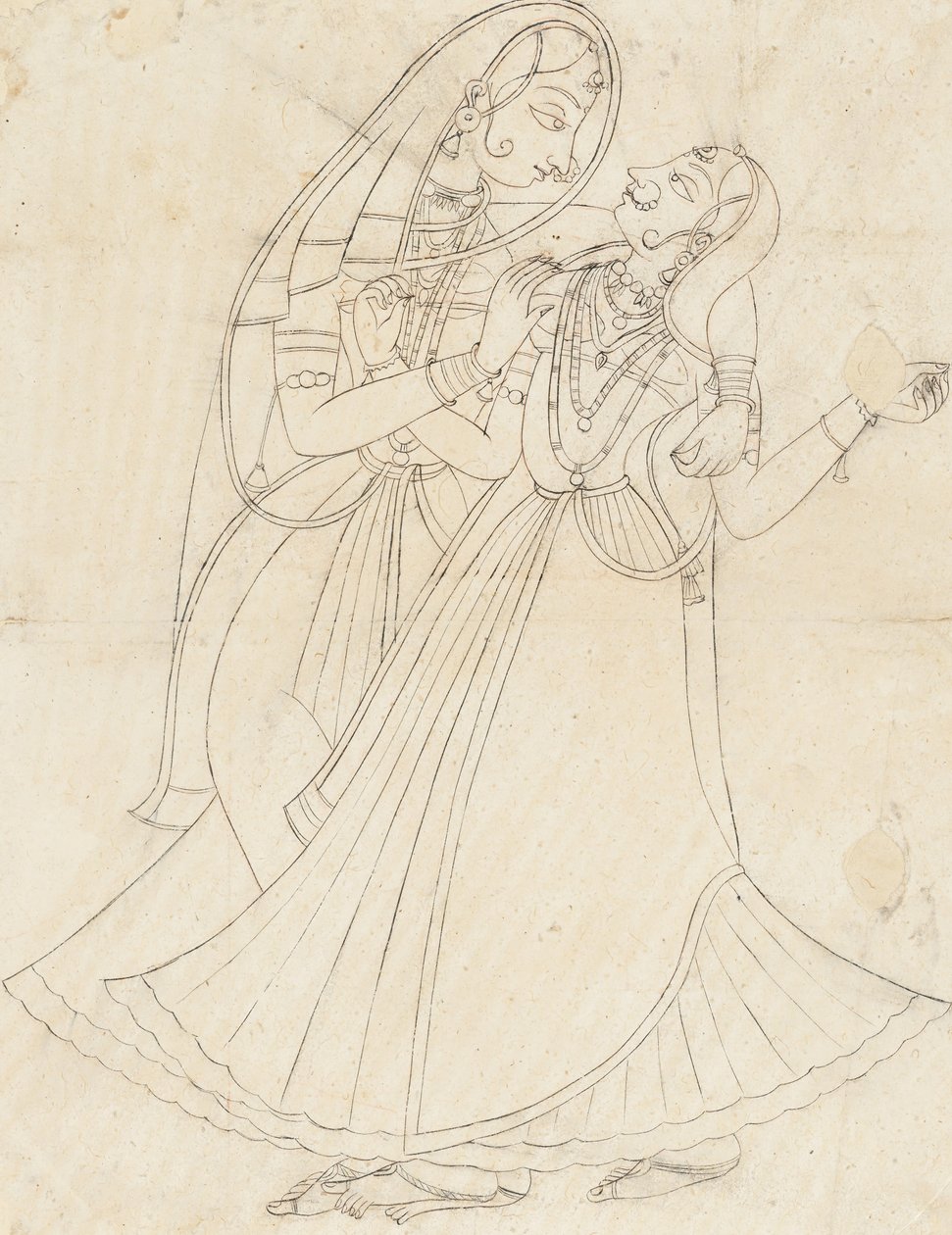 Krishna kledd som en kvinne Embracing Radha, 1800-tallet. av Unbekannt