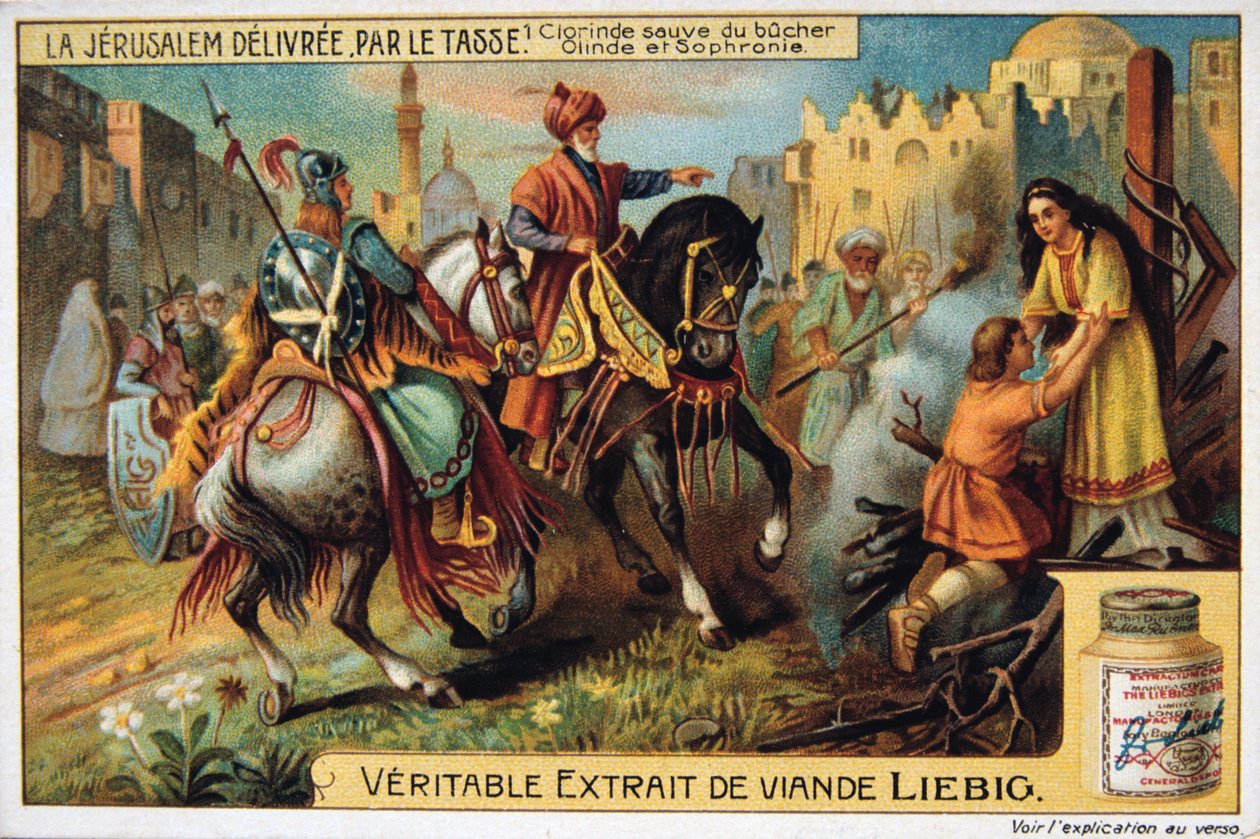 La Jerusalem delivree par le Tasse, Clorinde reddet fra å brenne. 1800-tallet av Unbekannt