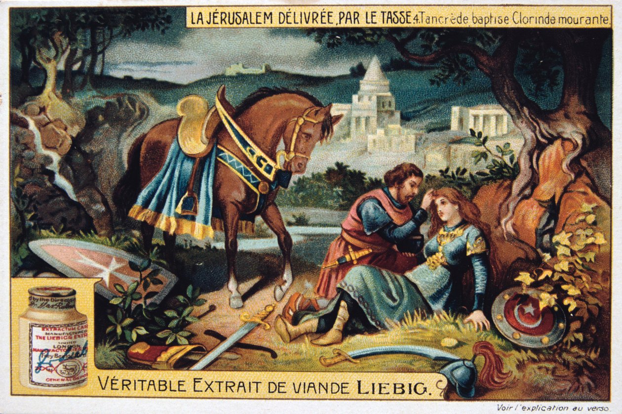 La Jerusalem-leveransen par le Tasse, Tancrede døper den døende Clorinde. 1800-tallet av Unbekannt