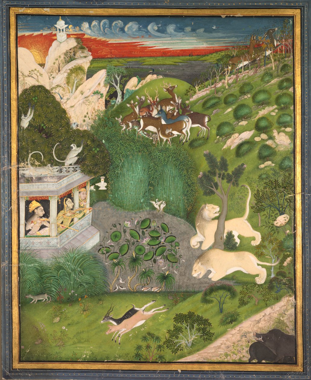 Damer som skyter fra en paviljong, ca. 1810. av Unbekannt