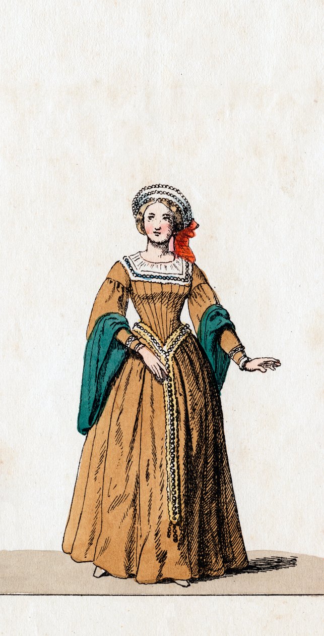 Dame-i-vente, kostymedesign for Shakespeares skuespill, Henry VIII, 1800-tallet av Unbekannt