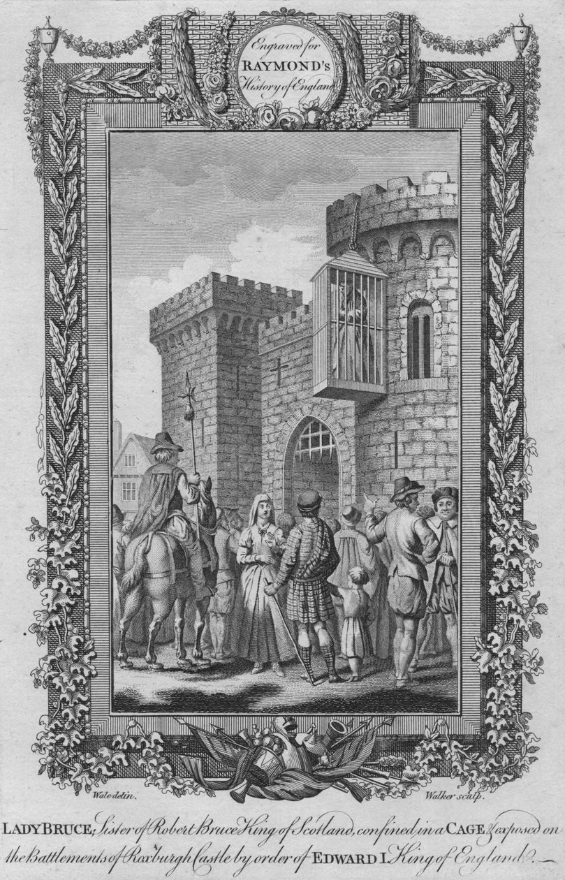 Lady Bruce, søster til Robert Bruce, konge av Skottland, innesperret i et bur, c1787 av Unbekannt