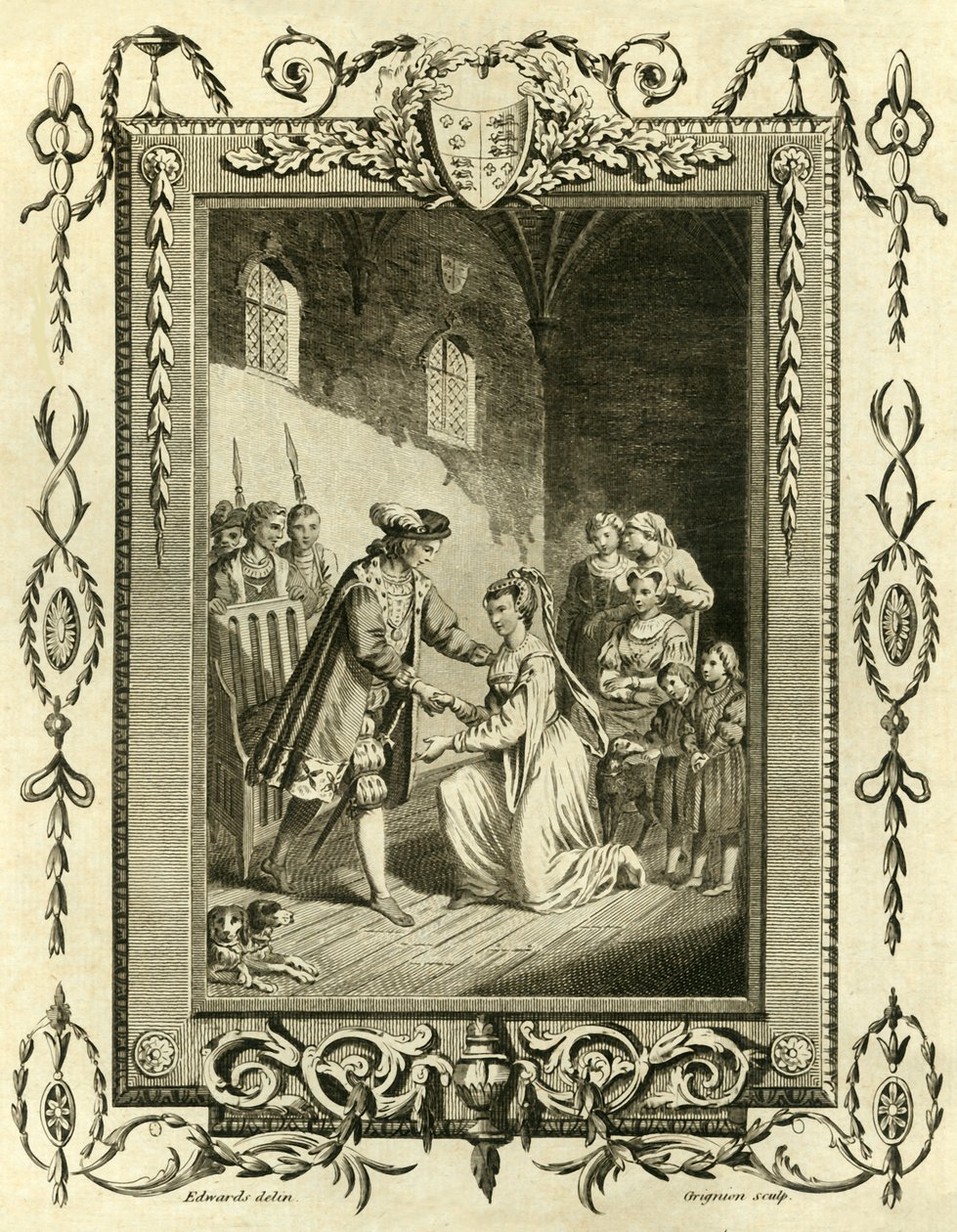 Lady Elizabeth Gray begjærte Edward IV for å gjenopprette landene hennes, 1461, 1783. av Unbekannt
