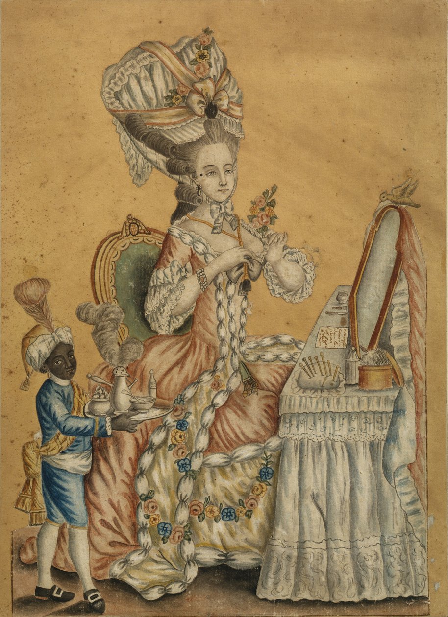 Dame på en toalett med en svart gutt, 1770-tallet av Unbekannt