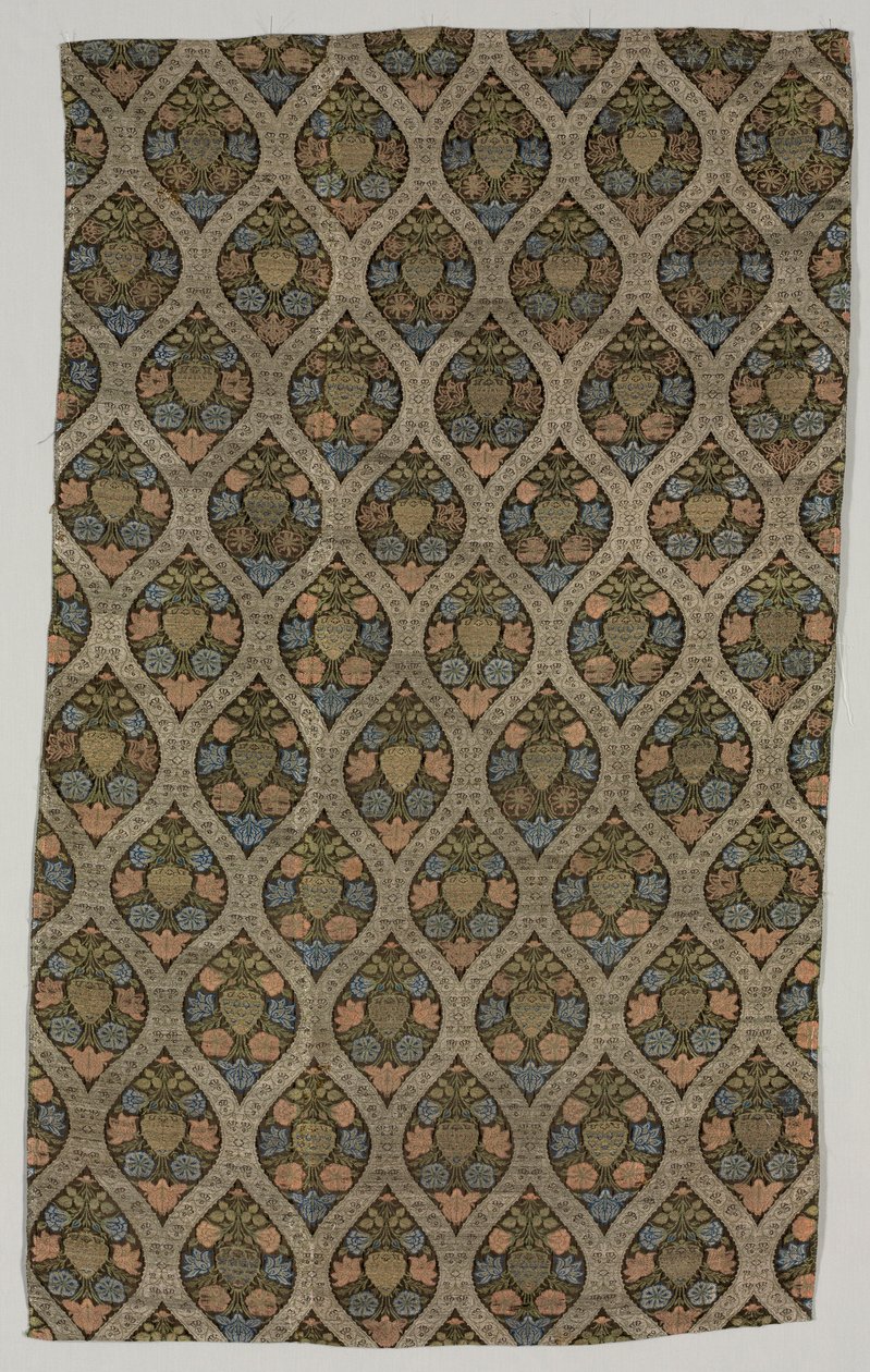 Lampas-fragment med blomster i ogivalt gitter, 1600-tallet. av Unbekannt
