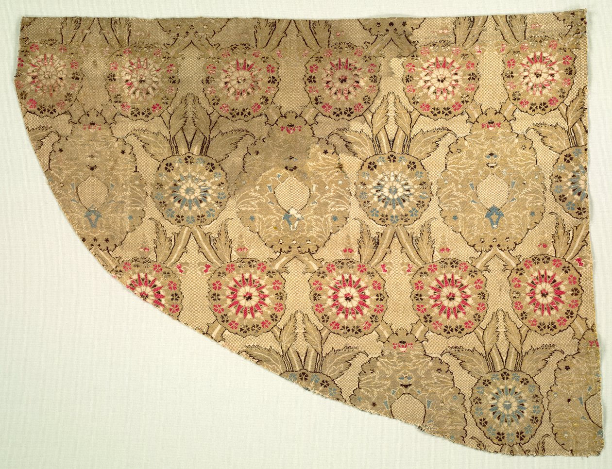 Lampas med dobbelt ogivalt blomstermønster på rutete underlag, 1550-1575. av Unbekannt