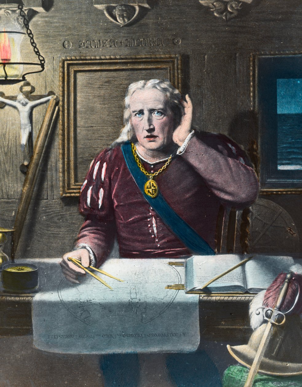 Land! Land! Land!, Columbus ankommer Amerika, 1492 sent på 1800- eller begynnelsen av 1900-tallet av Unbekannt