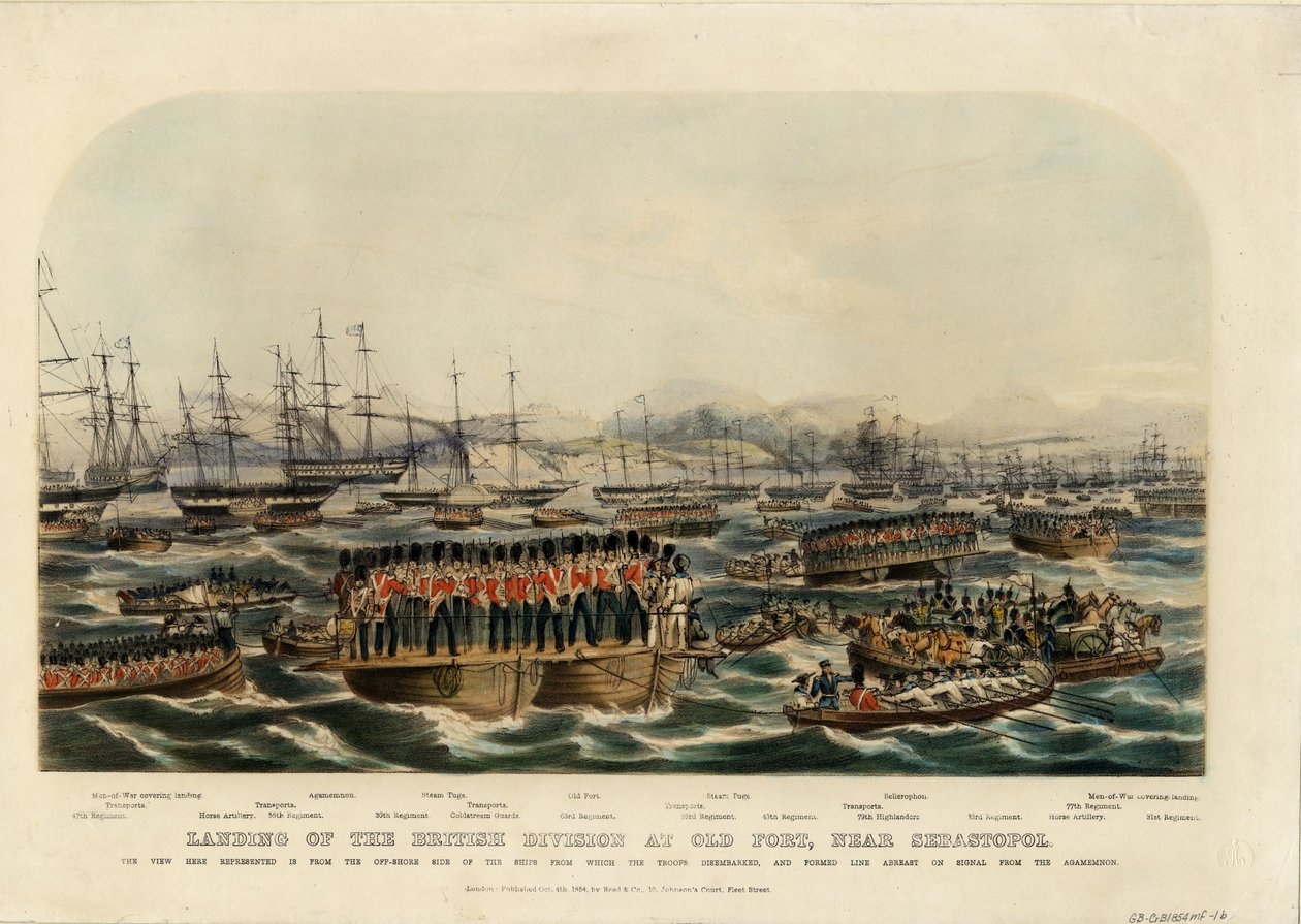 Landing av den britiske divisjonen ved Old Fort, nær Sevastopol, 1854 av Unbekannt